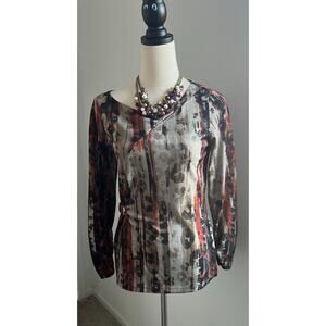 Susan Lawrence Pullover Multicolor Brown Faux Leather Buckle Wrap Top Sweater S